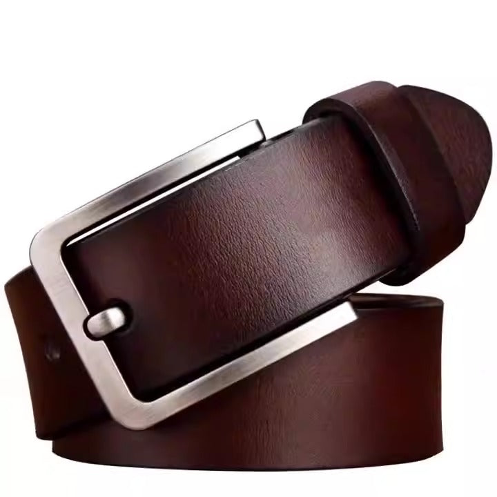 Cinturón de Cuero Genuino para Hombre — Hebilla de Pin Retro Estilo Europeo