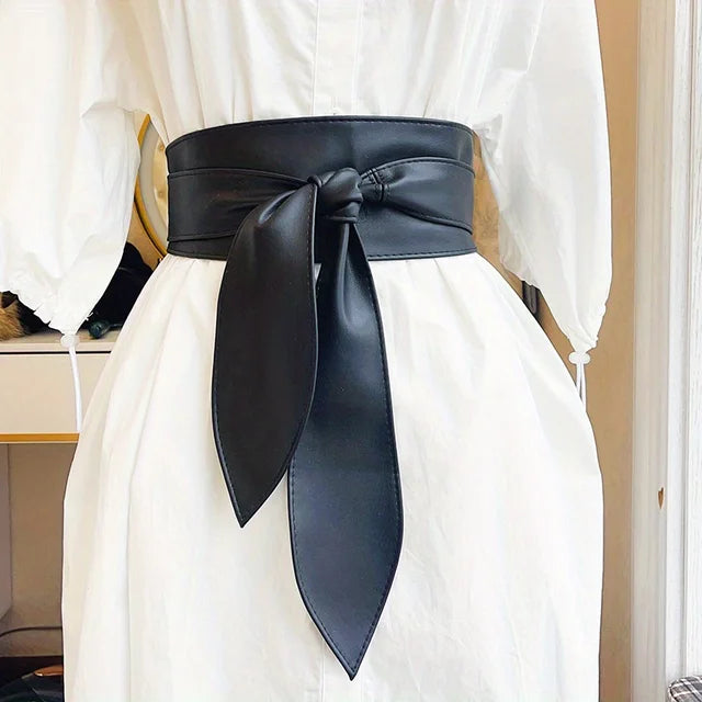 Wide Corset Belt with Lace-Up PU