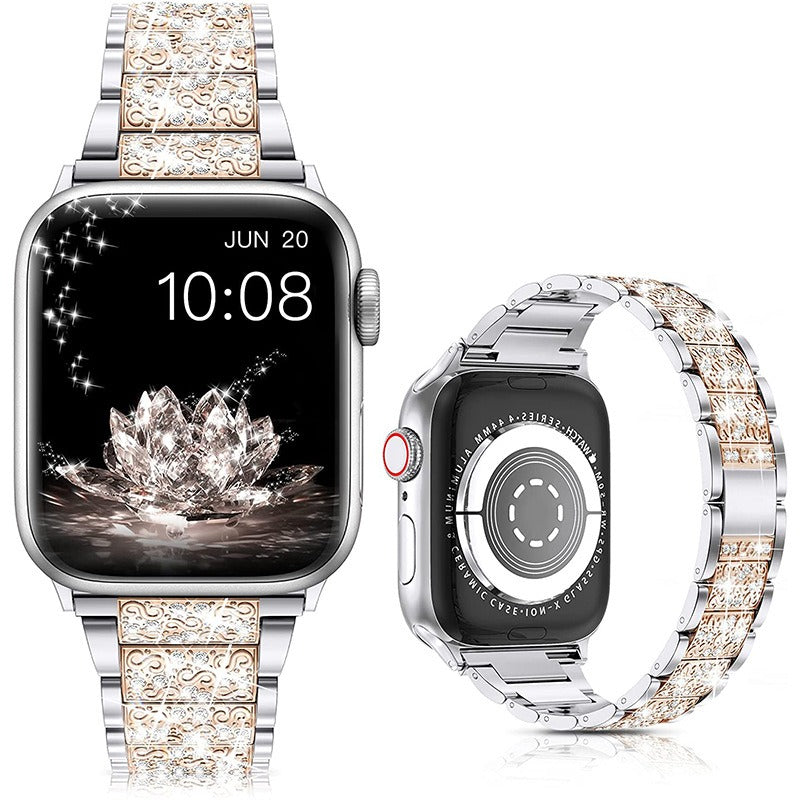 Metallic Diamond Strap for Apple Watch — Zinc Alloy 3-Link