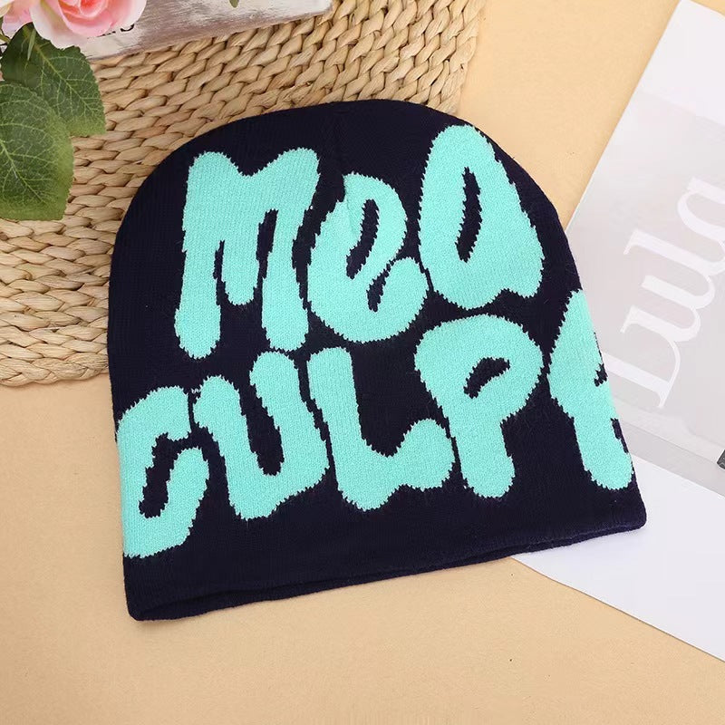 Gorro Tejido Jacquard con Letras — Abrigo de Oídos Estilo Street
