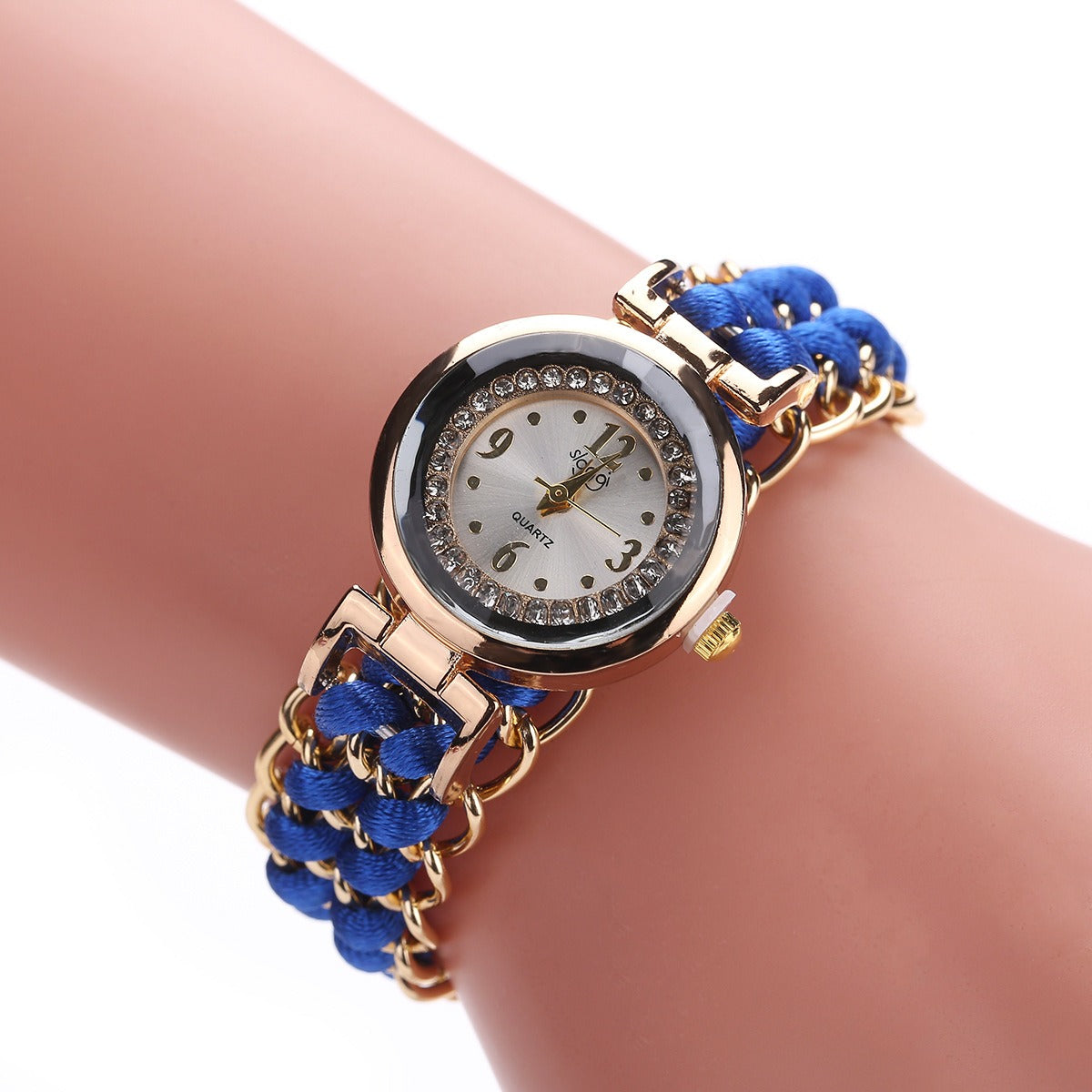 Women's Quartz Watch — Diamond Dial and Braided Rope Strap