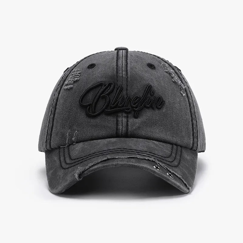 Gorra Baseball de Algodón con Bordado de Letras — Bordes Crudos