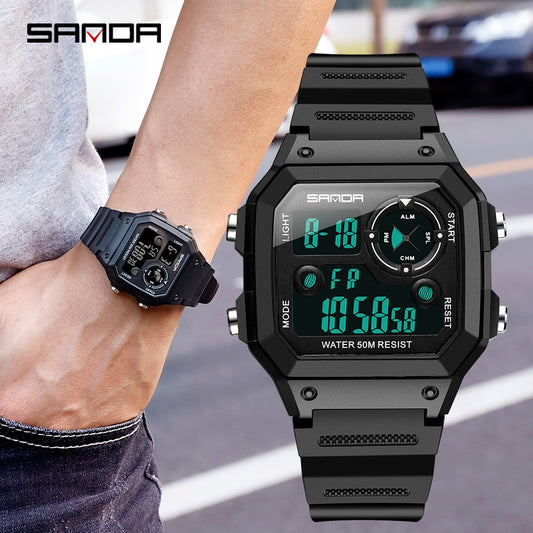 SANDA 418 Men's LED Digital Watch — Sport Military Chronograph
