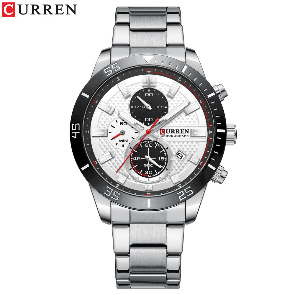 Men's Business Watch — 6 Hands, Calendar, and 47mm Steel Strap