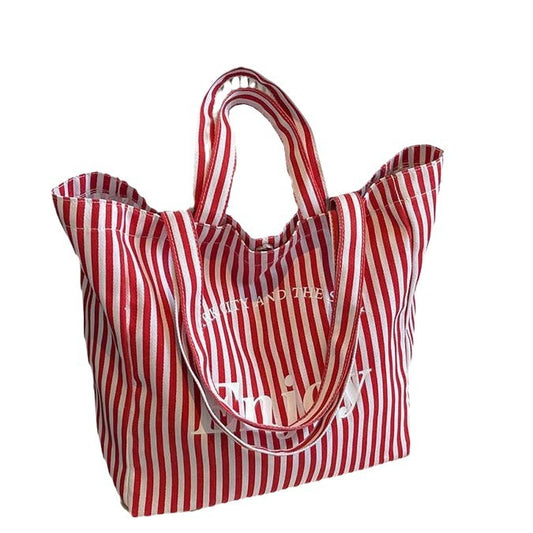 Bolso Tote de Lona Rayada Multicolor