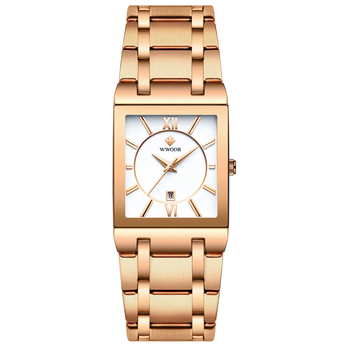 Men's Japanese Quartz Watch — Square Dial with Steel Strap and Calendar