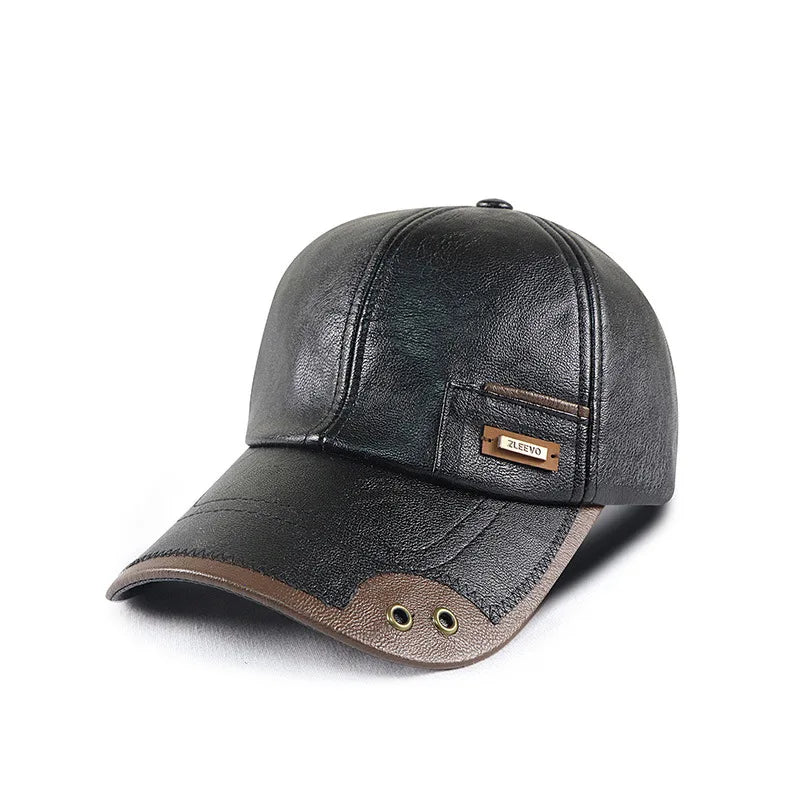Gorra de PU Cuero con Visera Ancha — Otoño Invierno Ajustable