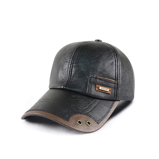 Gorra de PU Cuero con Visera Ancha — Otoño Invierno Ajustable