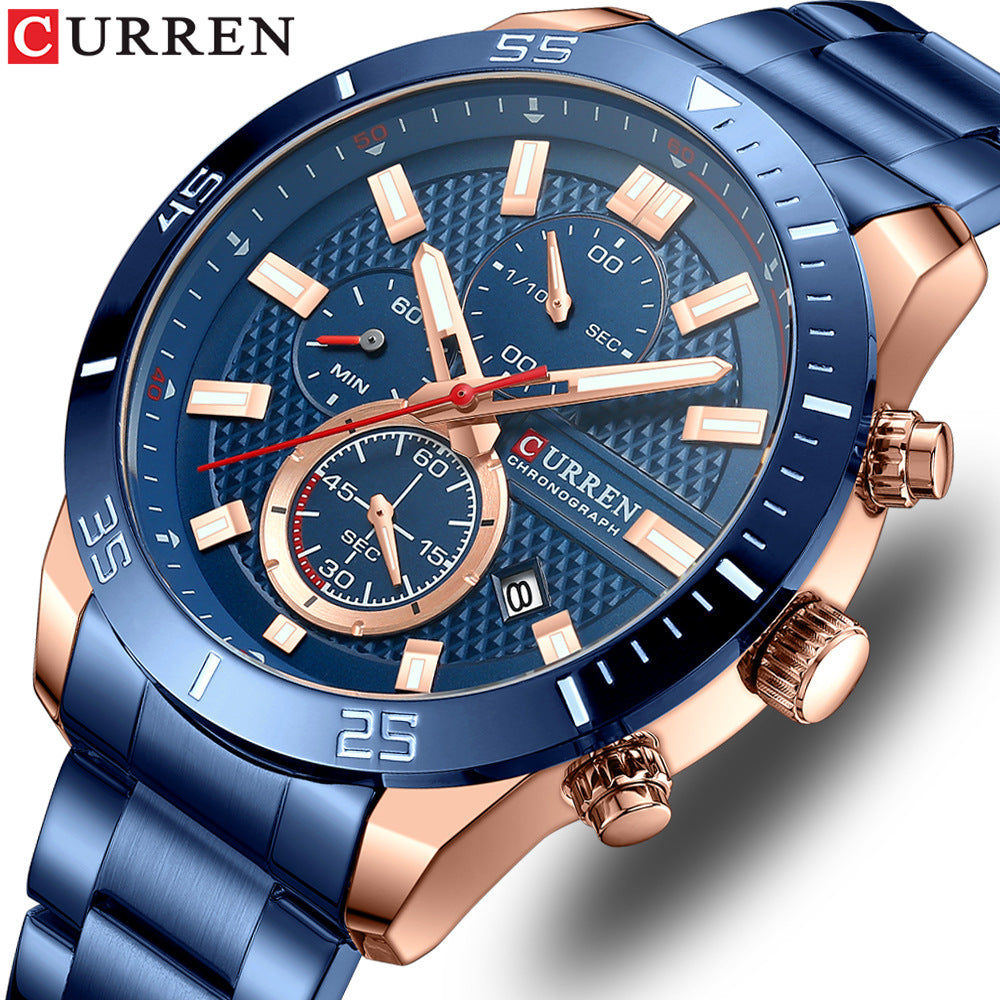 Men's Business Watch — 6 Hands, Calendar, and 47mm Steel Strap