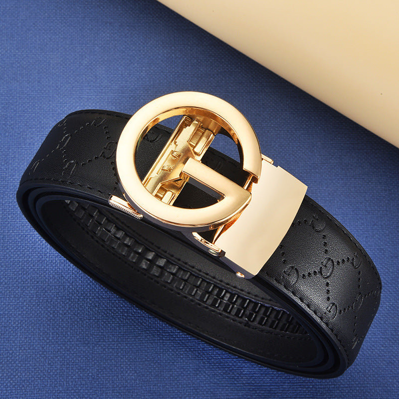 Men's Genuine Leather Belt with Automatic Buckle — Business Casual
