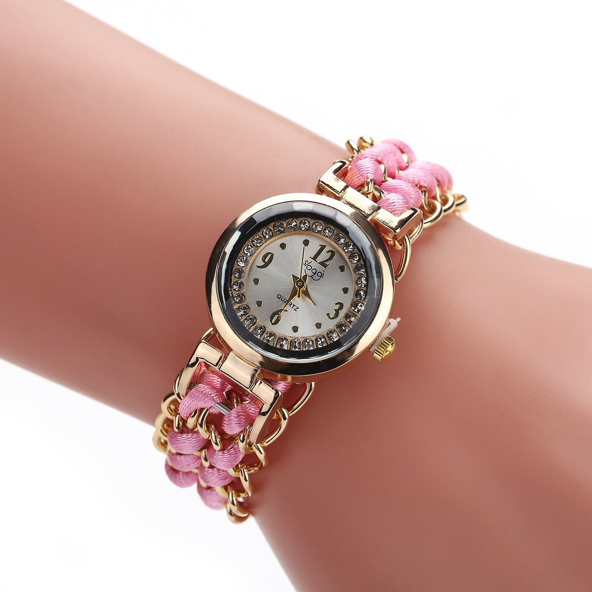 Women's Quartz Watch — Diamond Dial and Braided Rope Strap