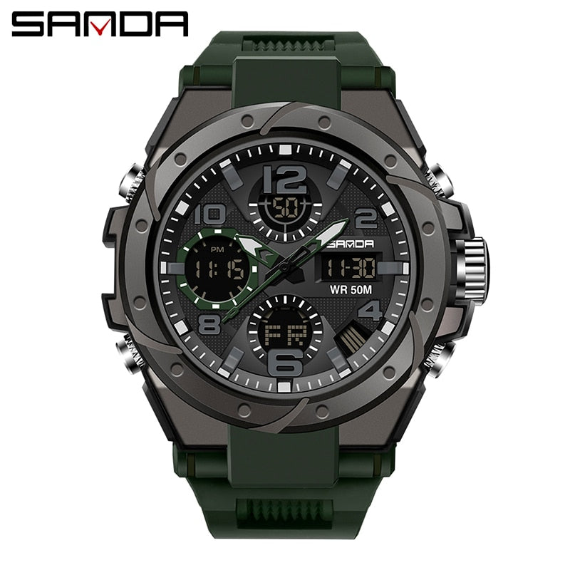 SANDA Men's Military Double Display Watch — Digital and Analog Waterproof