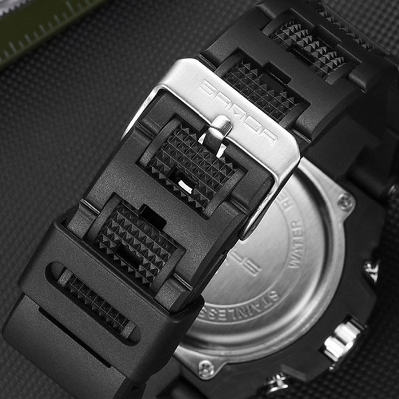 SANDA Men's Military Double Display Watch — Digital and Analog Waterproof