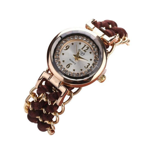 Women's Quartz Watch — Diamond Dial and Braided Rope Strap
