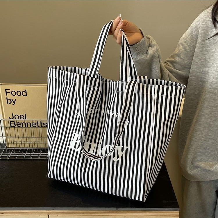 Bolso Tote de Lona Rayada Multicolor