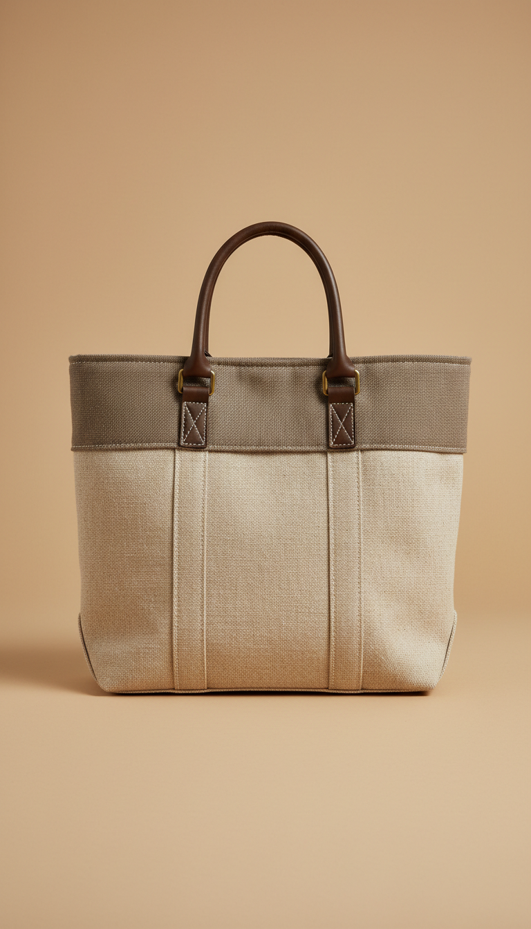 Structured Linen Tote Bag with Interior Pocket