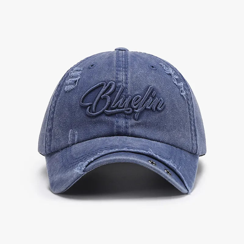 Gorra Baseball de Algodón con Bordado de Letras — Bordes Crudos