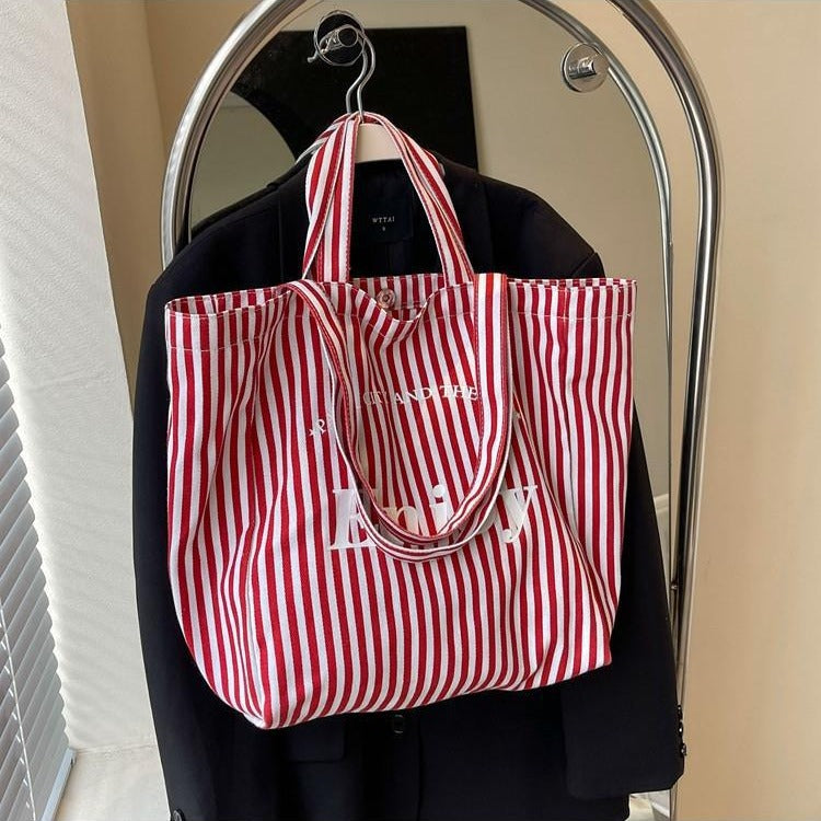 Bolso Tote de Lona Rayada Multicolor