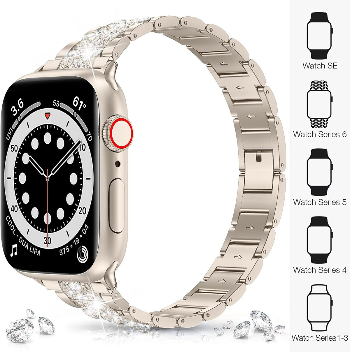 Metallic Diamond Strap for Apple Watch — Zinc Alloy 3-Link