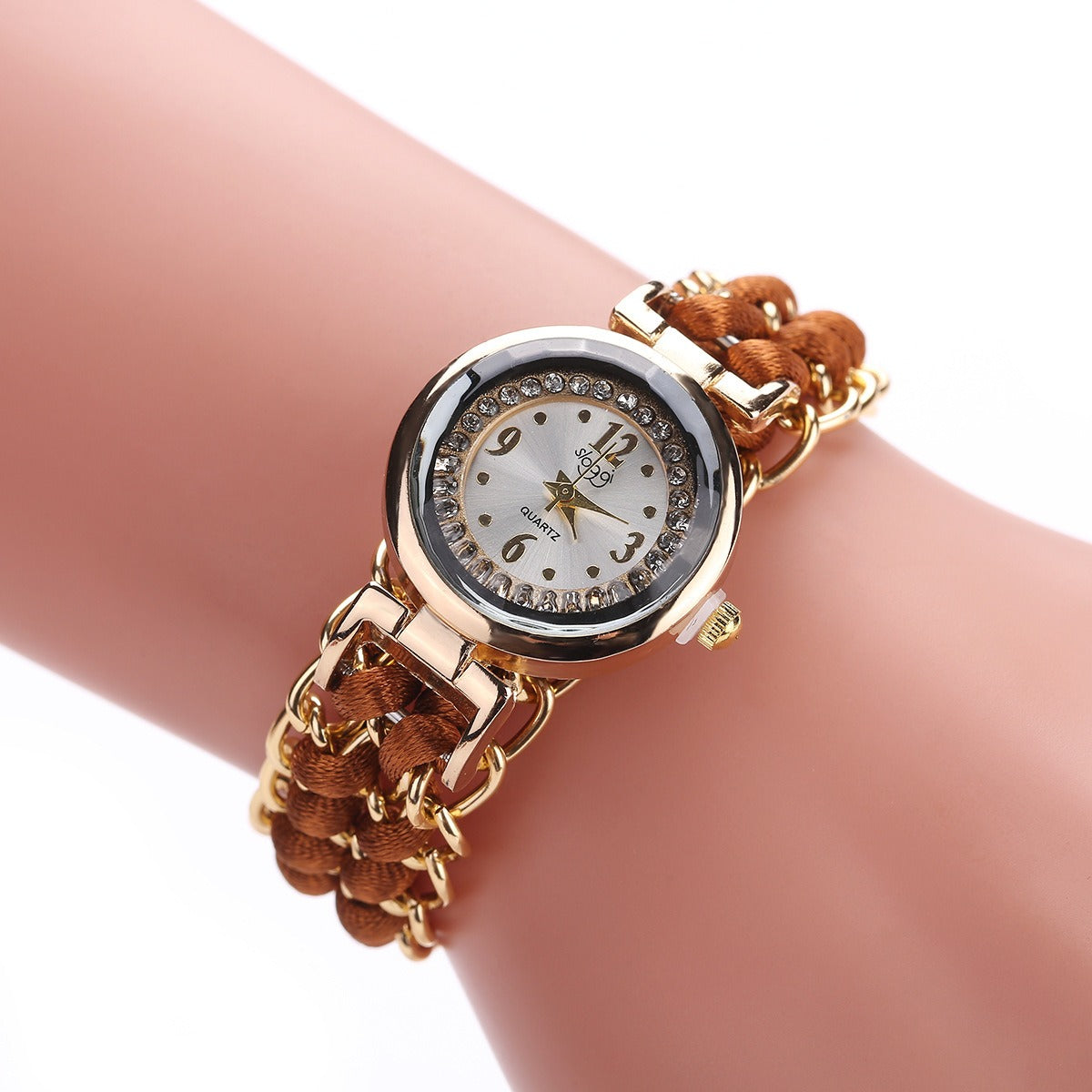 Women's Quartz Watch — Diamond Dial and Braided Rope Strap