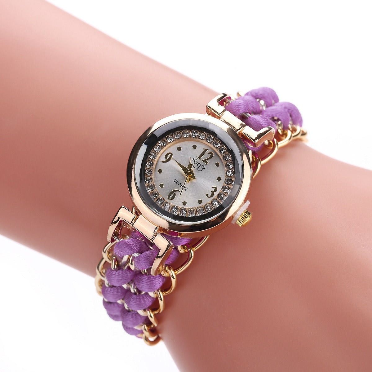 Women's Quartz Watch — Diamond Dial and Braided Rope Strap