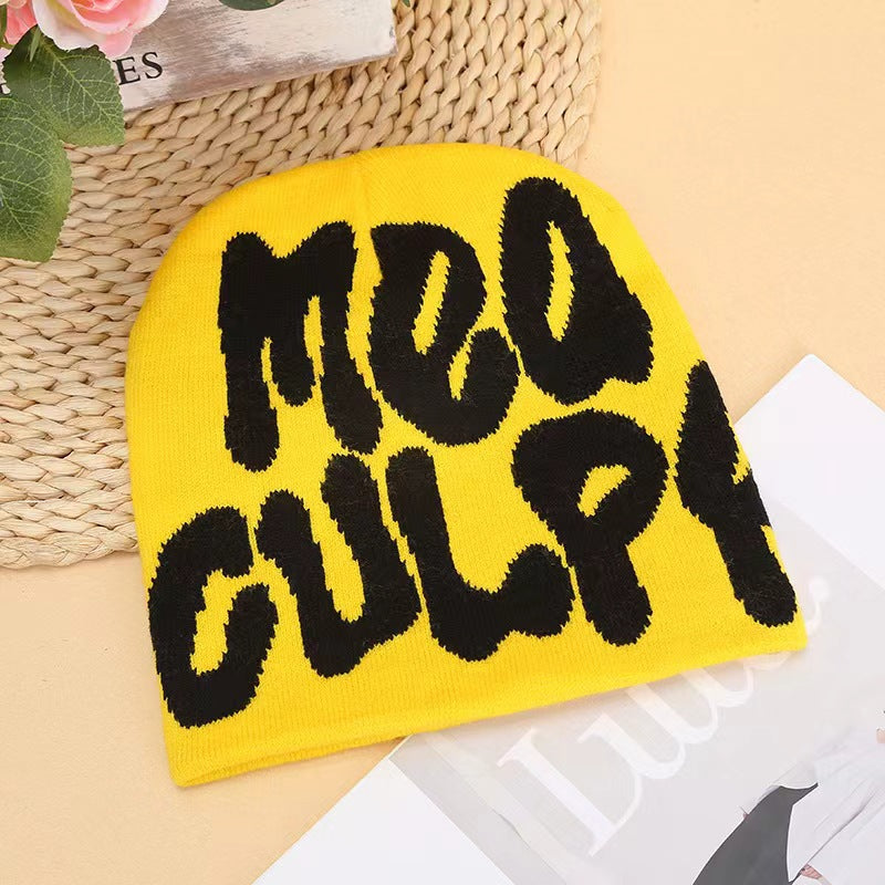 Gorro Tejido Jacquard con Letras — Abrigo de Oídos Estilo Street