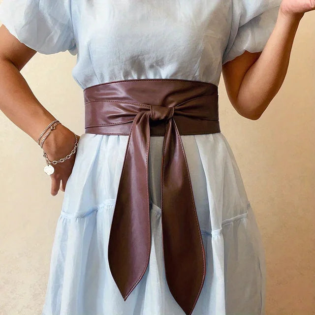 Wide Corset Belt with Lace-Up PU