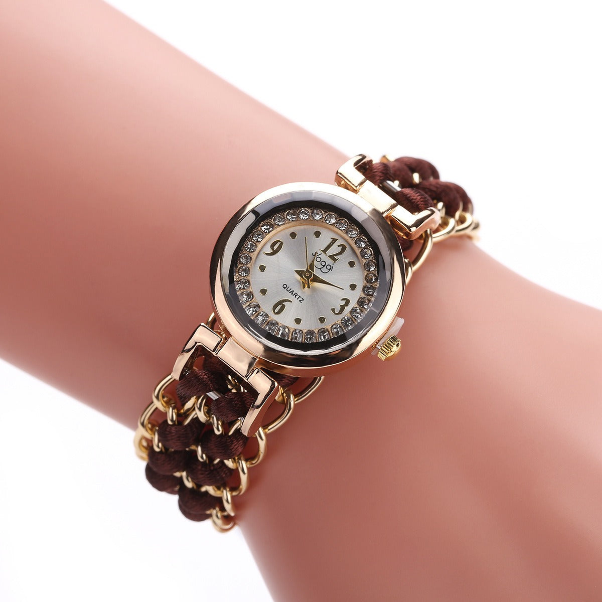 Women's Quartz Watch — Diamond Dial and Braided Rope Strap
