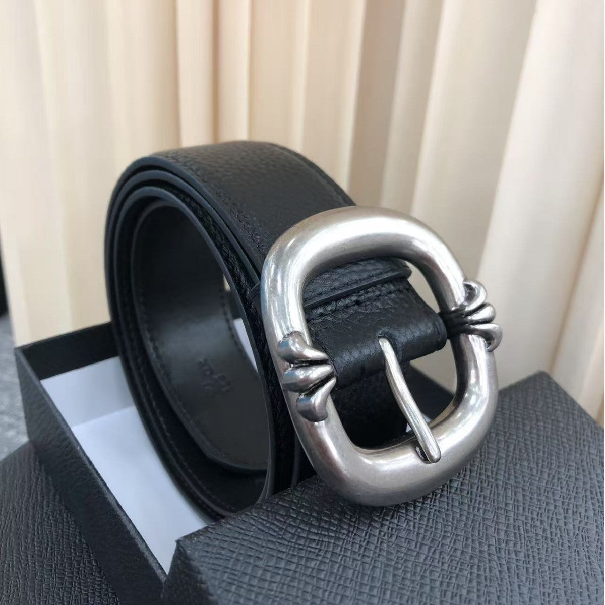 Vintage Genuine Leather Double Roller Buckle Belt - 3.8cm