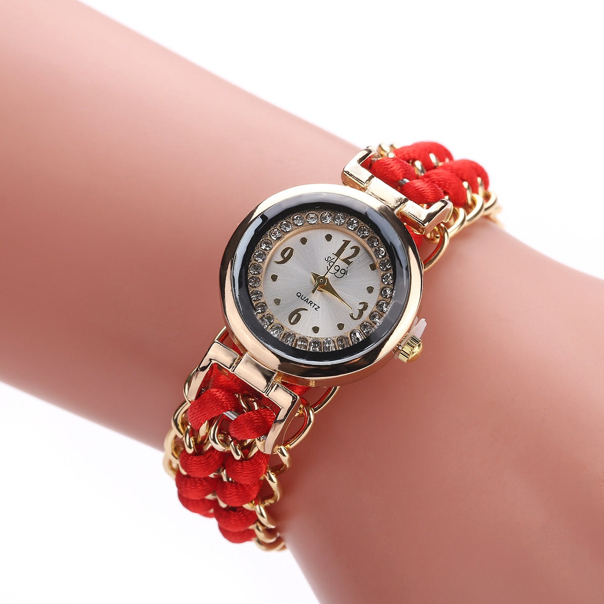 Women's Quartz Watch — Diamond Dial and Braided Rope Strap