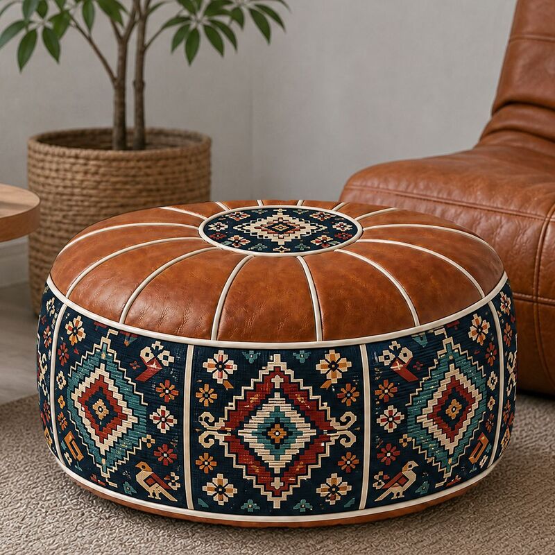 Puff Otomano Bohemio con Almacenamiento y Cubierta PU Impermeable