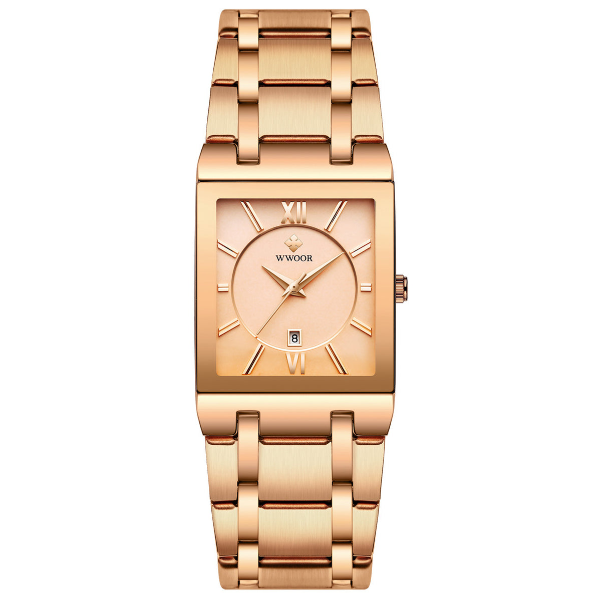 Men's Japanese Quartz Watch — Square Dial with Steel Strap and Calendar