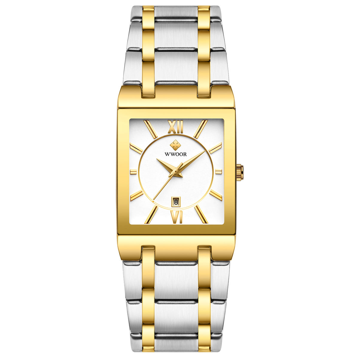 Men's Japanese Quartz Watch — Square Dial with Steel Strap and Calendar
