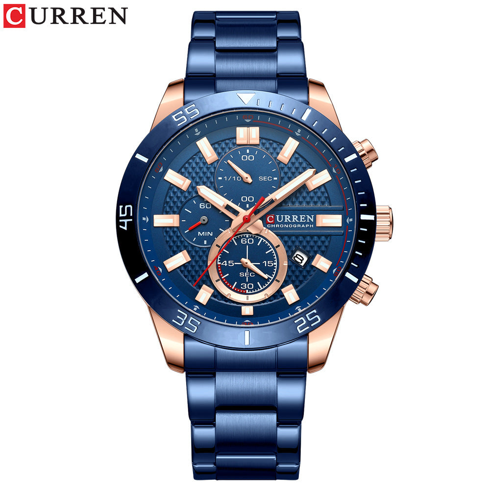 Men's Business Watch — 6 Hands, Calendar, and 47mm Steel Strap