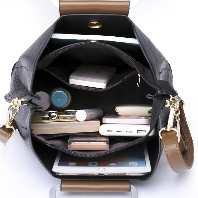 Bolso Tote Grande de PU con Diseño Color Block