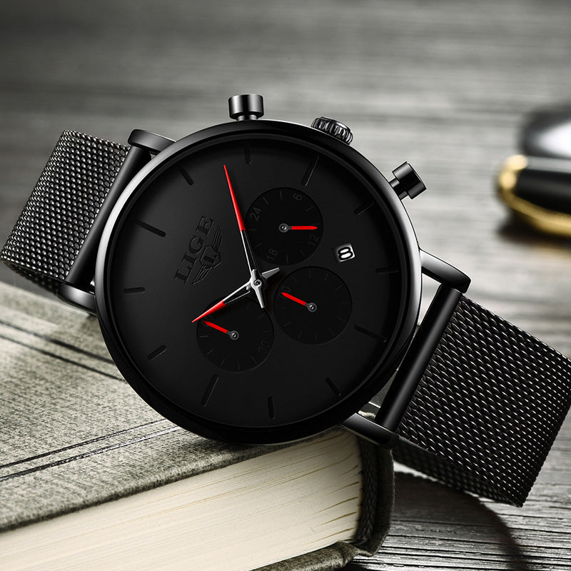 LIGE Men's Watch — Ultra-Thin Quartz with Multifunctional Steel Mesh