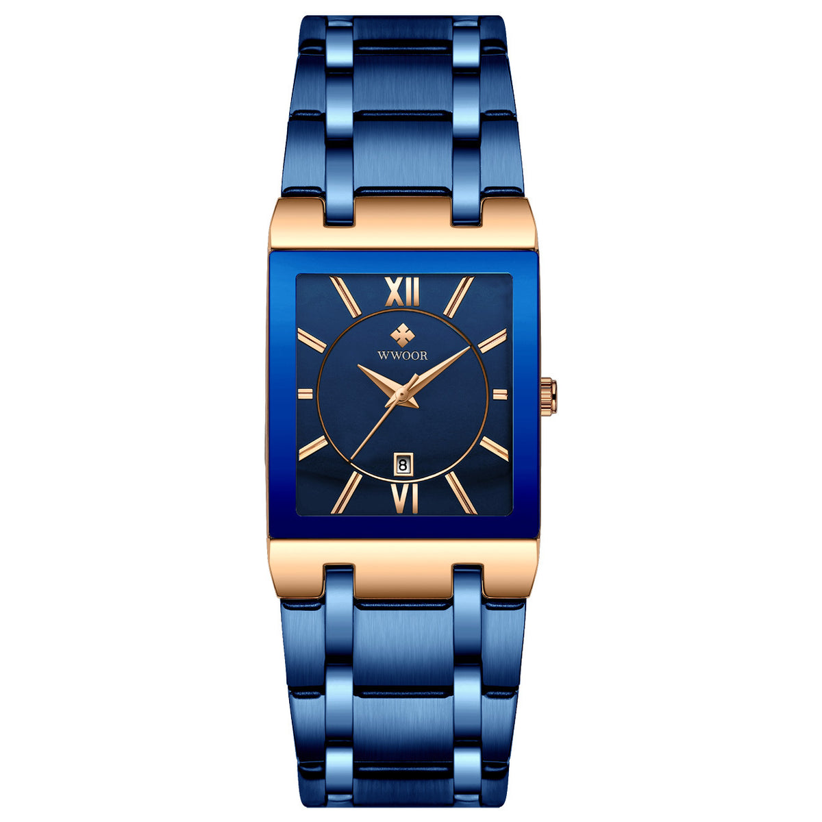 Men's Japanese Quartz Watch — Square Dial with Steel Strap and Calendar