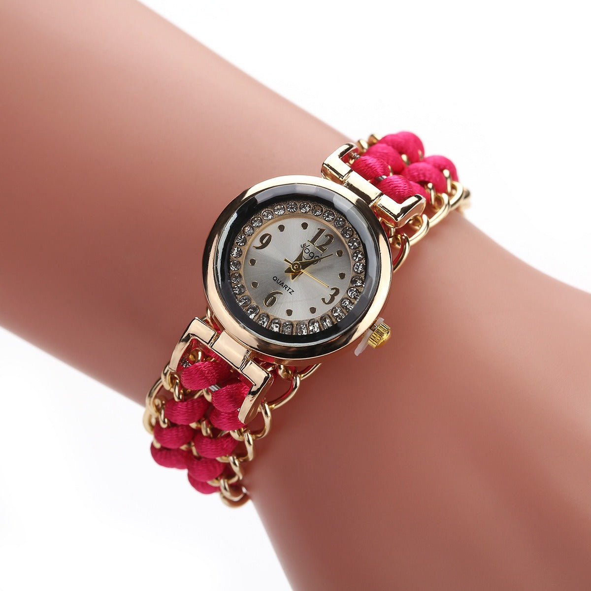 Women's Quartz Watch — Diamond Dial and Braided Rope Strap