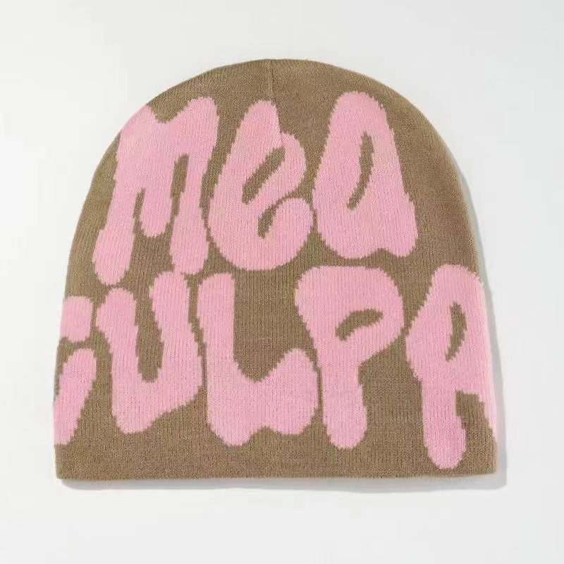 Gorro Tejido Jacquard con Letras — Abrigo de Oídos Estilo Street