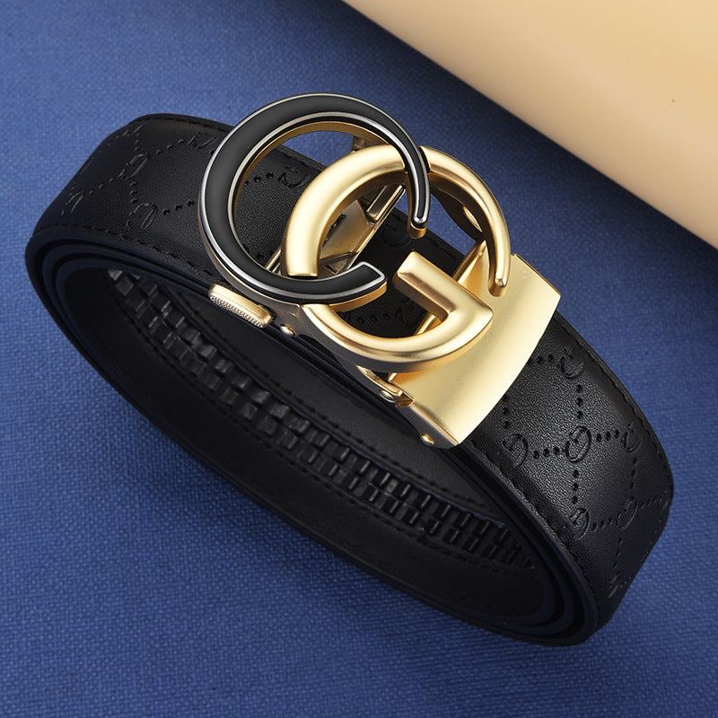 Men's Genuine Leather Belt with Automatic Buckle — Business Casual