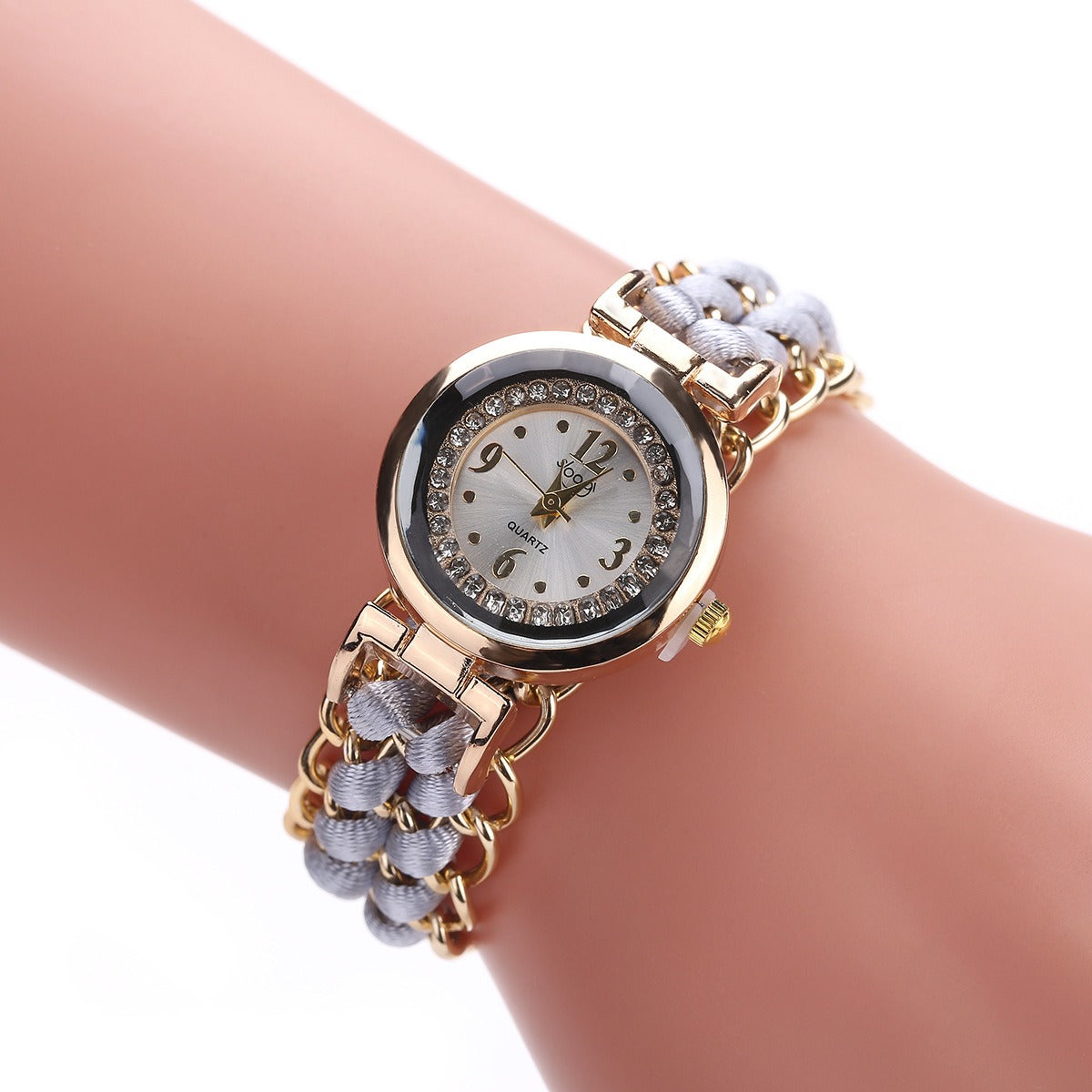 Women's Quartz Watch — Diamond Dial and Braided Rope Strap