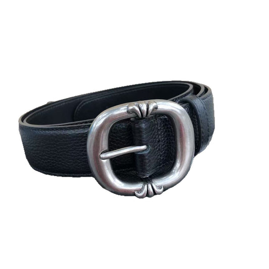 Cinturón de Cuero Genuino Vintage con Hebilla Doble Rodillo — 3.8cm
