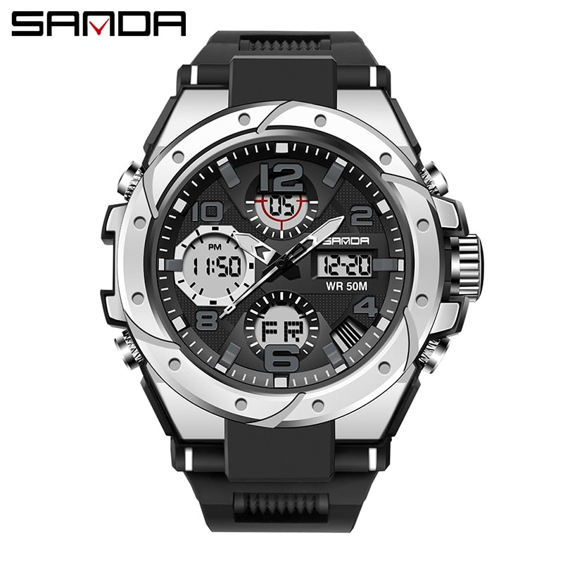 SANDA Men's Military Double Display Watch — Digital and Analog Waterproof