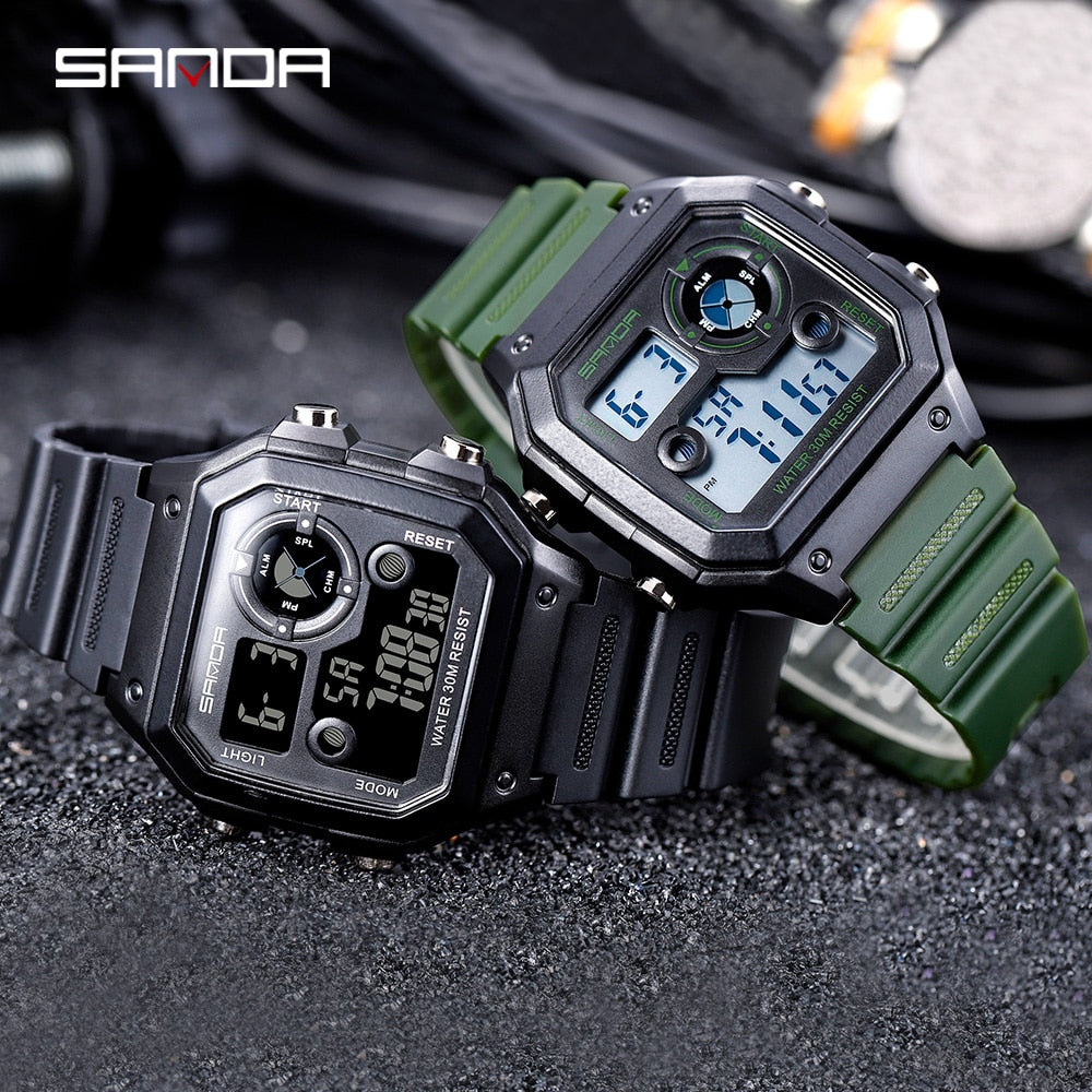 SANDA 418 Men's LED Digital Watch — Sport Military Chronograph