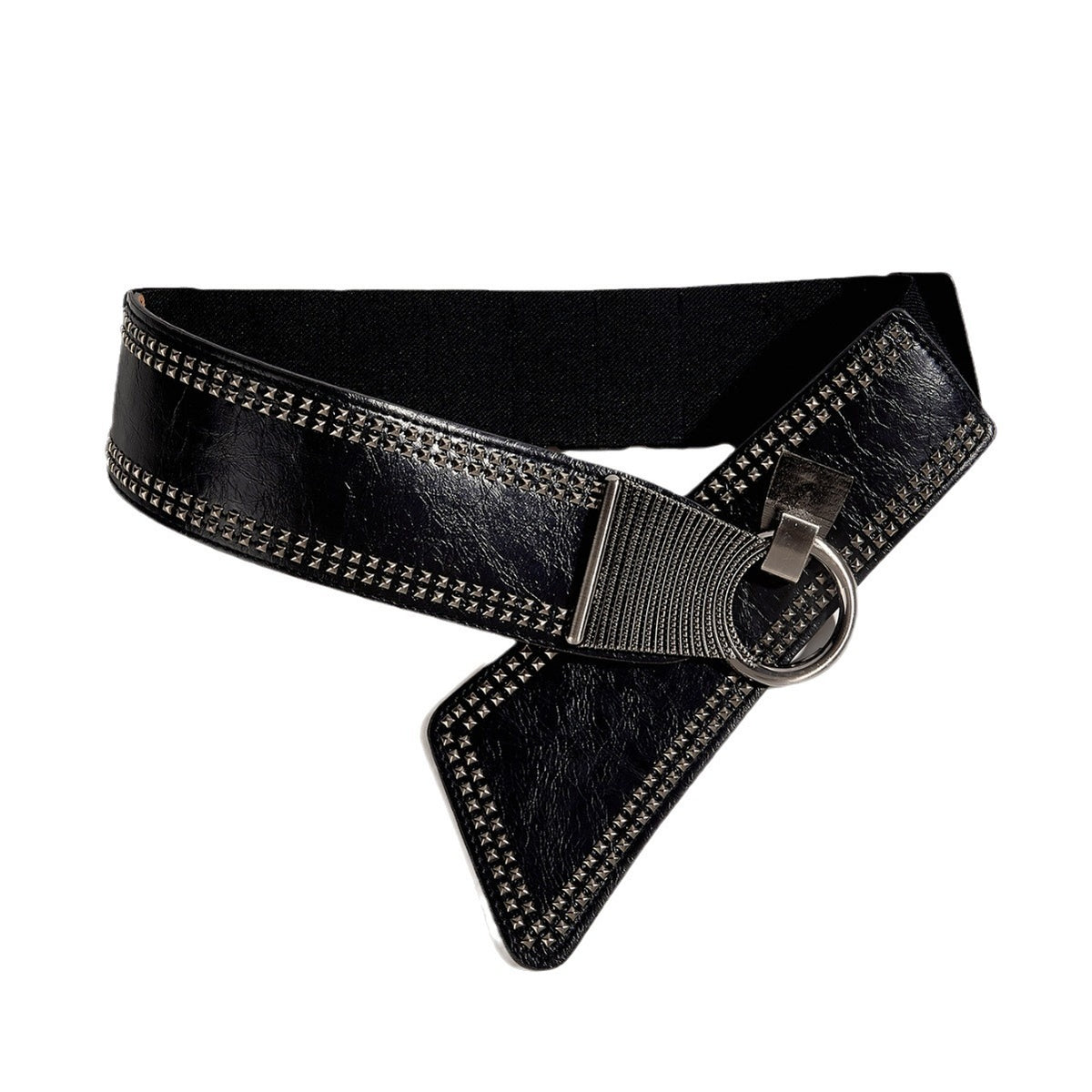 Cinturón Elástico con Tachas para Mujer — PU Negro 6cm