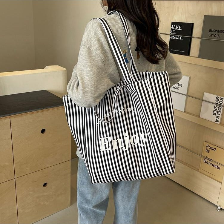 Bolso Tote de Lona Rayada Multicolor