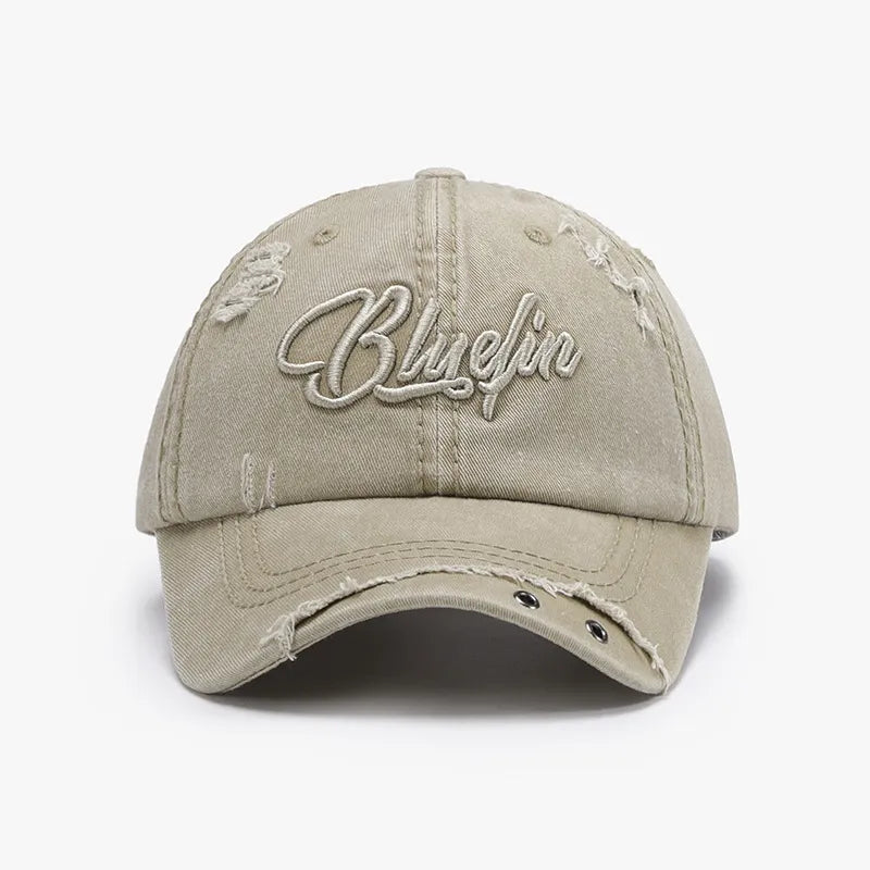 Gorra Baseball de Algodón con Bordado de Letras — Bordes Crudos