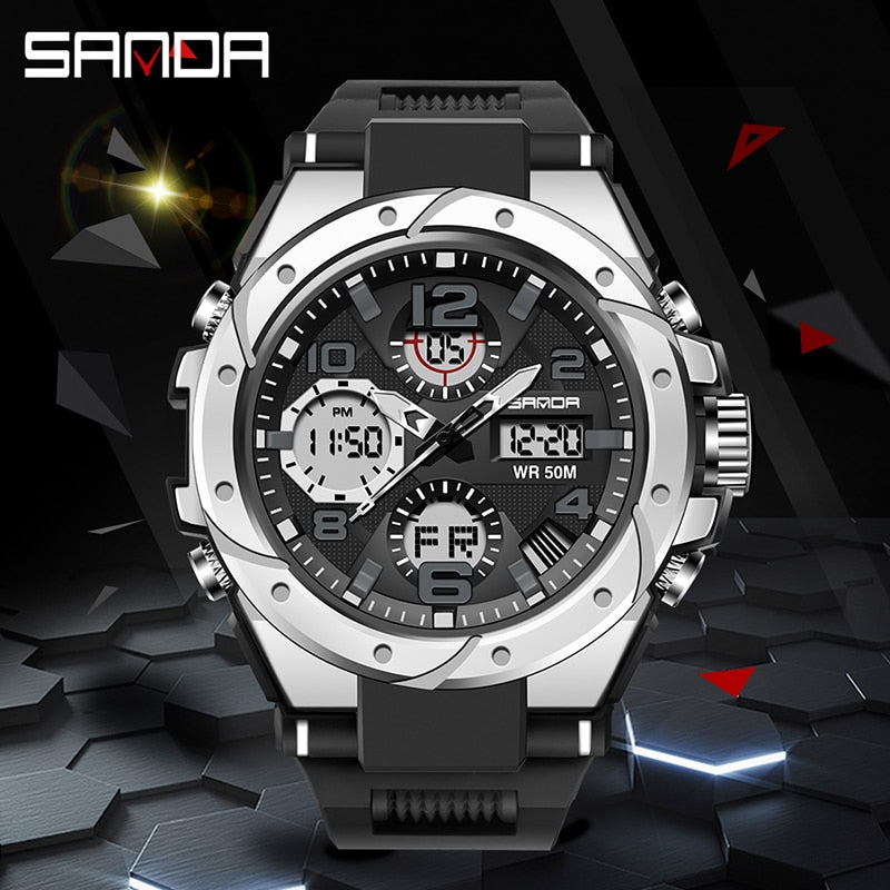 SANDA Men's Military Double Display Watch — Digital and Analog Waterproof