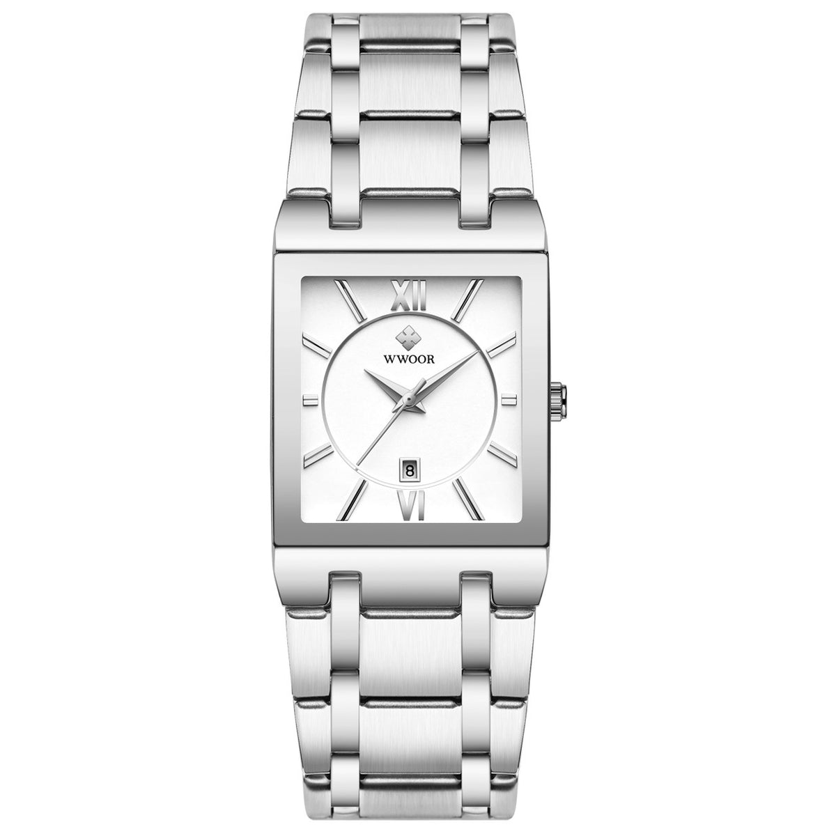 Men's Japanese Quartz Watch — Square Dial with Steel Strap and Calendar