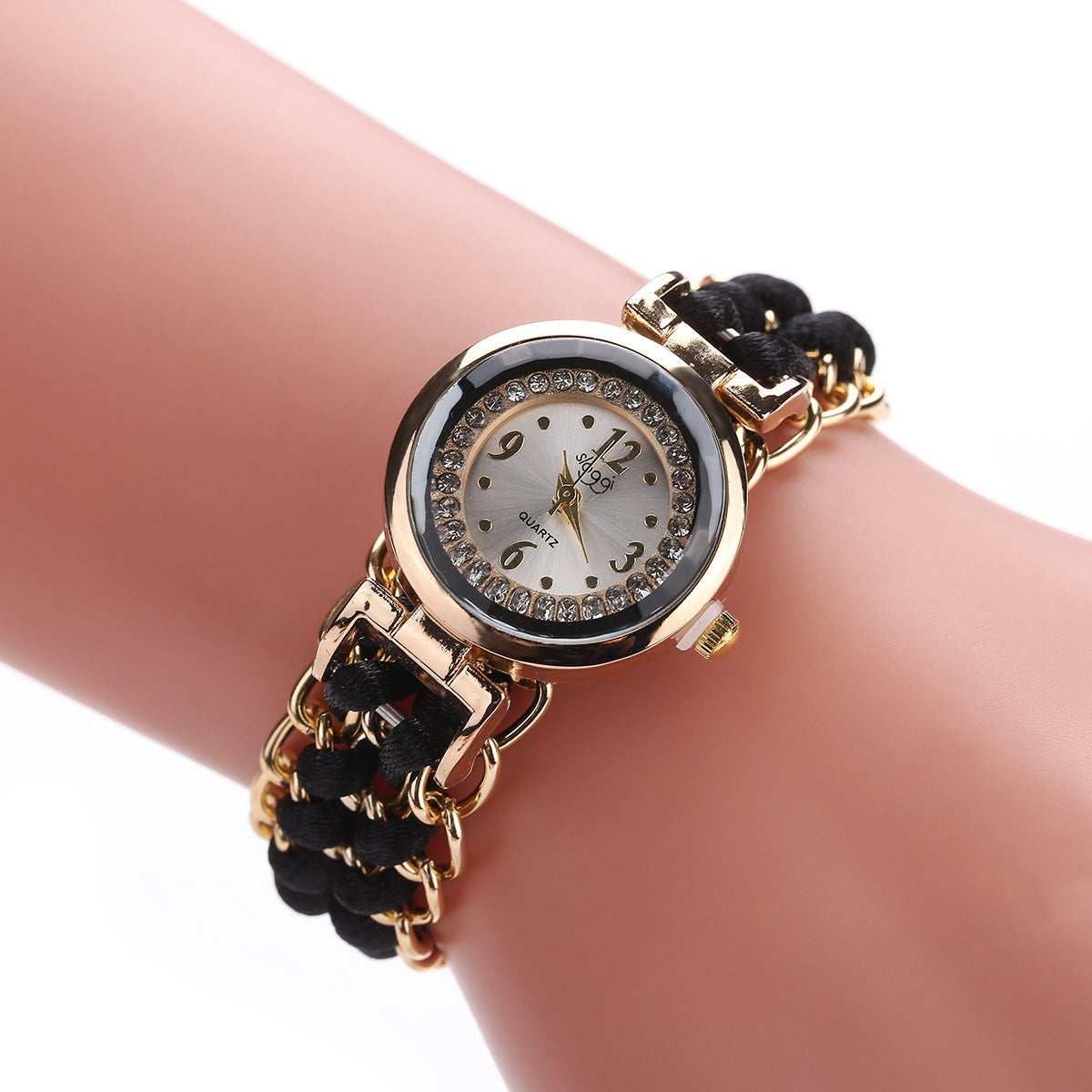 Women's Quartz Watch — Diamond Dial and Braided Rope Strap